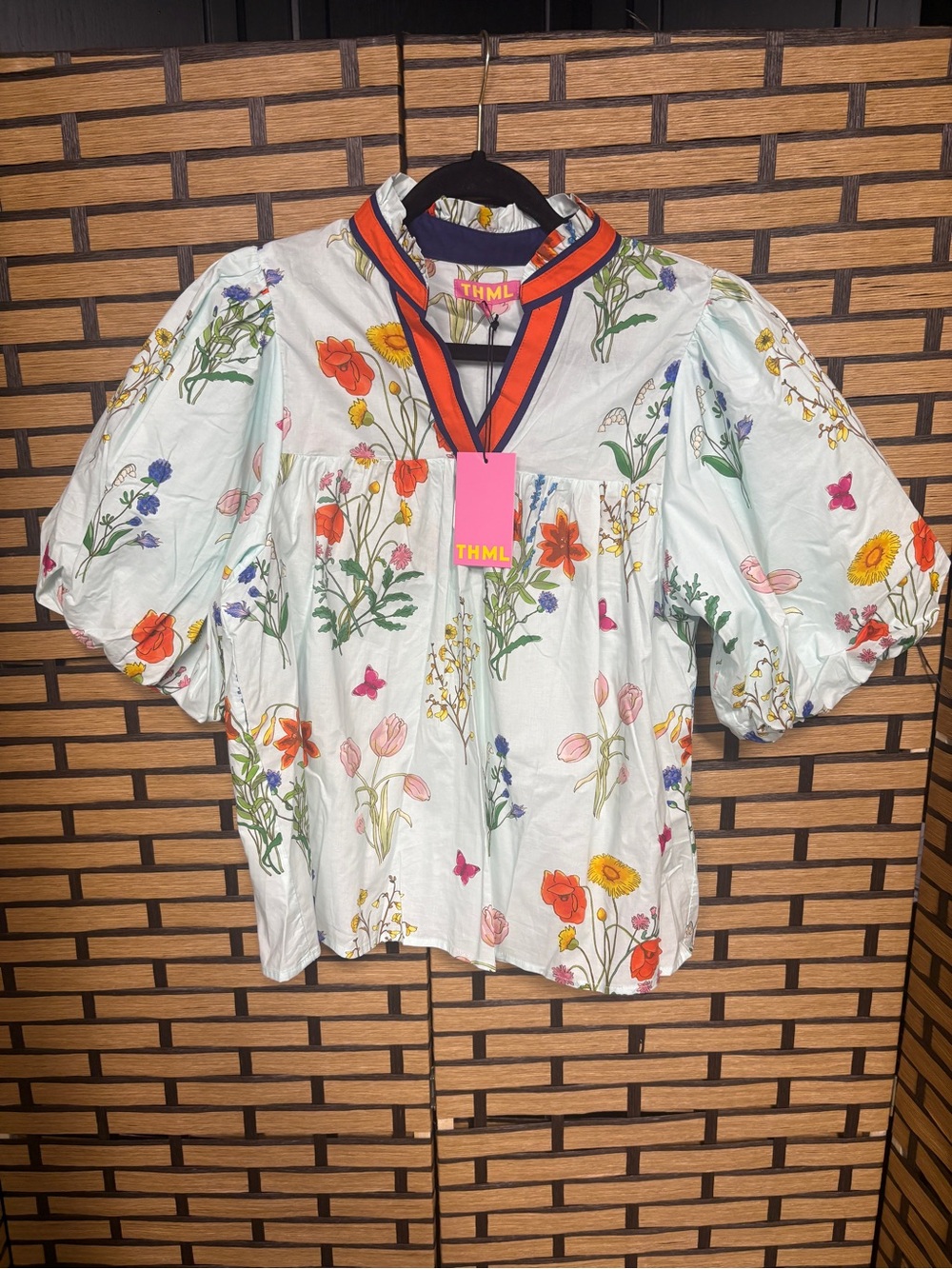 Thml light blue floral blouse size medium